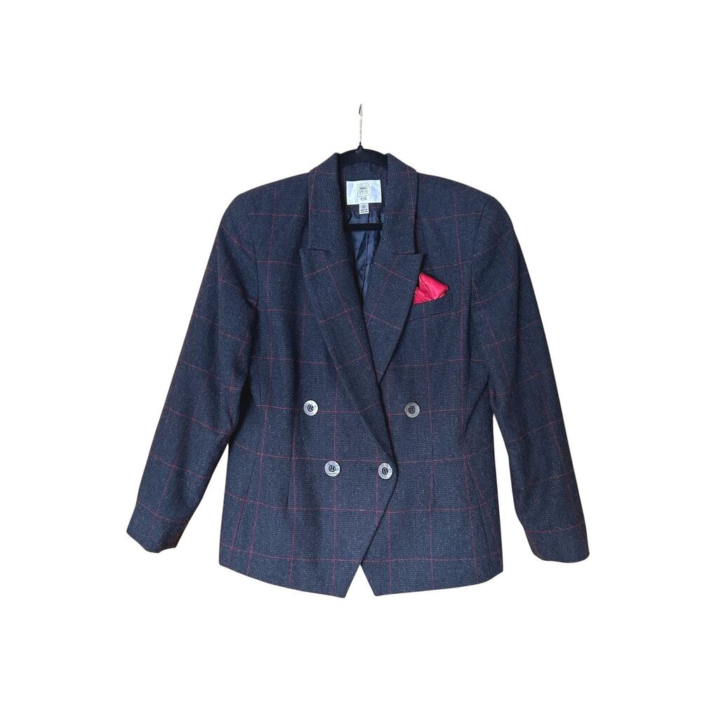Amanda Smith Double Breasted Plaid Blazer Charcoal GrayWomens Size 14 Petite